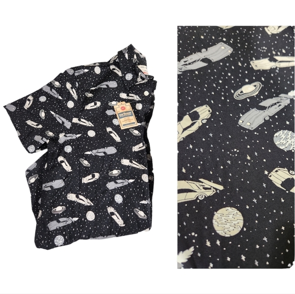 NWT Urban Pipeline Rockabilly Retro Space Cars Collard Button Up Short S… - Picture 3 of 11